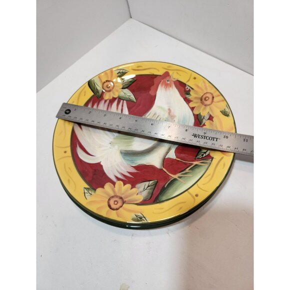 Susan Winget Rooster And Sunflower Yellow Rim 10.5"  Dinner Plates Set of 2 - Picture 7 of 7